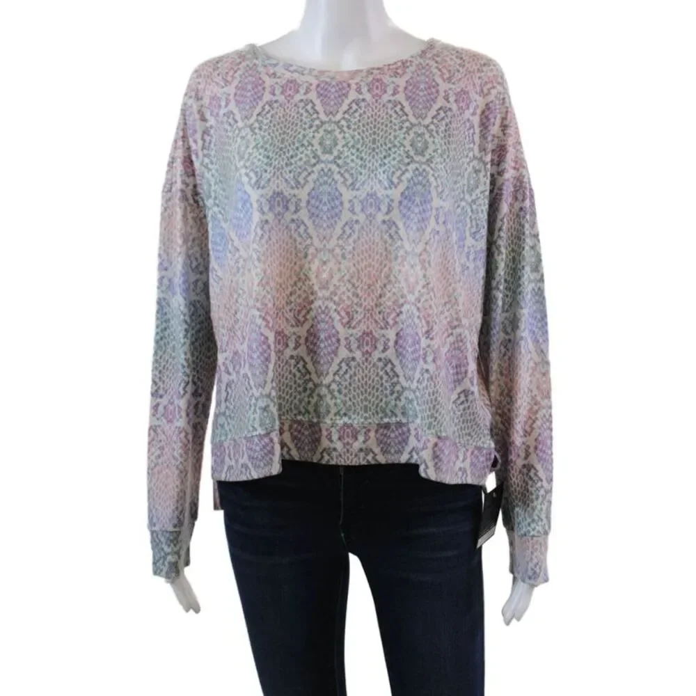 ONZIE Womens Geometric Print Long Sleeve High-Low Sweatshirt Multicolor Size M/L